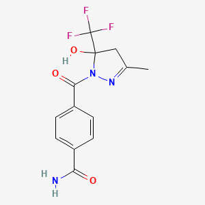 molecular formula C13H12F3N3O3 B4275796 4-{[5-hydroxy-3-methyl-5-(trifluoromethyl)-4,5-dihydro-1H-pyrazol-1-yl]carbonyl}benzamide 