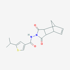 molecular formula C17H18N2O3S B4275851 N-(1,3-dioxo-1,3,3a,4,7,7a-hexahydro-2H-4,7-methanoisoindol-2-yl)-5-(propan-2-yl)thiophene-3-carboxamide 