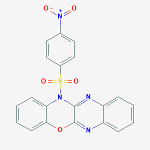 molecular formula C20H12N4O5S B427587 12-({4-nitrophenyl}sulfonyl)-12H-quinoxalino[2,3-b][1,4]benzoxazine 