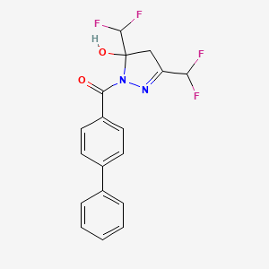 molecular formula C18H14F4N2O2 B4275876 biphenyl-4-yl[3,5-bis(difluoromethyl)-5-hydroxy-4,5-dihydro-1H-pyrazol-1-yl]methanone 