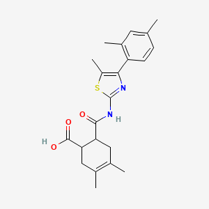 molecular formula C22H26N2O3S B4275913 6-({[4-(2,4-dimethylphenyl)-5-methyl-1,3-thiazol-2-yl]amino}carbonyl)-3,4-dimethyl-3-cyclohexene-1-carboxylic acid 