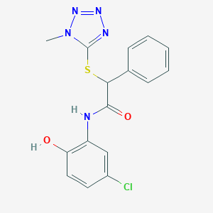 molecular formula C16H14ClN5O2S B427595 N-(5-chloro-2-hydroxyphenyl)-2-[(1-methyl-1H-tetraazol-5-yl)sulfanyl]-2-phenylacetamide 