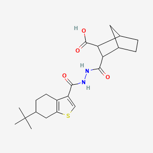 molecular formula C22H30N2O4S B4275953 3-({2-[(6-Tert-butyl-4,5,6,7-tetrahydro-1-benzothiophen-3-yl)carbonyl]hydrazinyl}carbonyl)bicyclo[2.2.1]heptane-2-carboxylic acid 