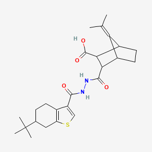 molecular formula C25H34N2O4S B4275971 3-({2-[(6-Tert-butyl-4,5,6,7-tetrahydro-1-benzothiophen-3-yl)carbonyl]hydrazinyl}carbonyl)-7-(propan-2-ylidene)bicyclo[2.2.1]heptane-2-carboxylic acid 