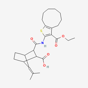 3-{[3-(ethoxycarbonyl)-5,6,7,8,9,10-hexahydro-4H-cyclonona[b]thiophen-2-yl]carbamoyl}-7-(propan-2-ylidene)bicyclo[2.2.1]heptane-2-carboxylic acid