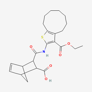 molecular formula C23H29NO5S B4276047 3-{[3-(ethoxycarbonyl)-5,6,7,8,9,10-hexahydro-4H-cyclonona[b]thiophen-2-yl]carbamoyl}bicyclo[2.2.1]hept-5-ene-2-carboxylic acid 