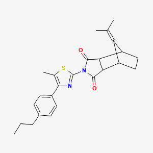 molecular formula C25H28N2O2S B4276077 2-[5-methyl-4-(4-propylphenyl)-1,3-thiazol-2-yl]-8-(propan-2-ylidene)hexahydro-1H-4,7-methanoisoindole-1,3(2H)-dione 