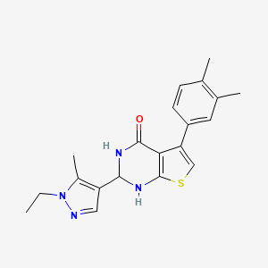 molecular formula C20H22N4OS B4276293 5-(3,4-dimethylphenyl)-2-(1-ethyl-5-methyl-1H-pyrazol-4-yl)-2,3-dihydrothieno[2,3-d]pyrimidin-4(1H)-one 