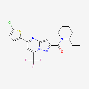 molecular formula C19H18ClF3N4OS B4276314 [5-(5-Chlorothiophen-2-yl)-7-(trifluoromethyl)pyrazolo[1,5-a]pyrimidin-2-yl](2-ethylpiperidin-1-yl)methanone 