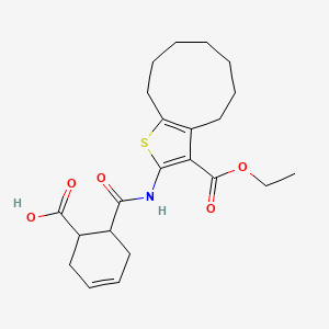 molecular formula C22H29NO5S B4276490 6-{[3-(ethoxycarbonyl)-5,6,7,8,9,10-hexahydro-4H-cyclonona[b]thiophen-2-yl]carbamoyl}cyclohex-3-ene-1-carboxylic acid 