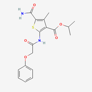 molecular formula C18H20N2O5S B4276567 PROPAN-2-YL 5-CARBAMOYL-4-METHYL-2-(2-PHENOXYACETAMIDO)THIOPHENE-3-CARBOXYLATE 