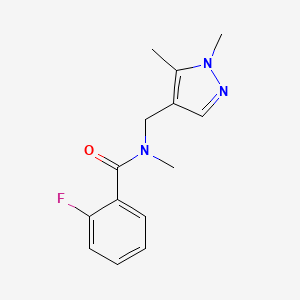 molecular formula C14H16FN3O B4276600 N-[(1,5-dimethyl-1H-pyrazol-4-yl)methyl]-2-fluoro-N-methylbenzamide 