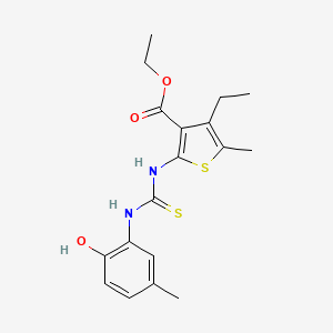 molecular formula C18H22N2O3S2 B4276690 ethyl 4-ethyl-2-({[(2-hydroxy-5-methylphenyl)amino]carbonothioyl}amino)-5-methyl-3-thiophenecarboxylate 