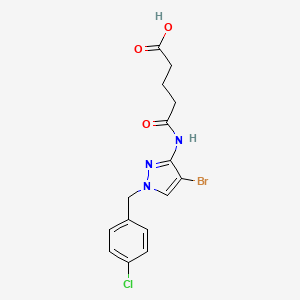 molecular formula C15H15BrClN3O3 B4276741 5-{[4-bromo-1-(4-chlorobenzyl)-1H-pyrazol-3-yl]amino}-5-oxopentanoic acid 