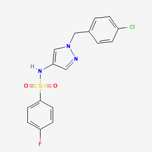 molecular formula C16H13ClFN3O2S B4276773 N-{1-[(4-CHLOROPHENYL)METHYL]-1H-PYRAZOL-4-YL}-4-FLUOROBENZENE-1-SULFONAMIDE 