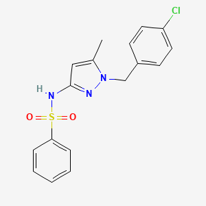 molecular formula C17H16ClN3O2S B4276784 N-{1-[(4-CHLOROPHENYL)METHYL]-5-METHYL-1H-PYRAZOL-3-YL}BENZENESULFONAMIDE 