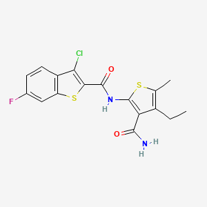 molecular formula C17H14ClFN2O2S2 B4276943 N-(3-carbamoyl-4-ethyl-5-methylthiophen-2-yl)-3-chloro-6-fluoro-1-benzothiophene-2-carboxamide 