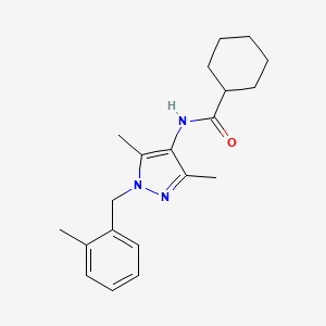 molecular formula C20H27N3O B4277015 N-{3,5-DIMETHYL-1-[(2-METHYLPHENYL)METHYL]-1H-PYRAZOL-4-YL}CYCLOHEXANECARBOXAMIDE 