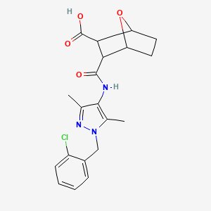 molecular formula C20H22ClN3O4 B4277307 3-({[1-(2-chlorobenzyl)-3,5-dimethyl-1H-pyrazol-4-yl]amino}carbonyl)-7-oxabicyclo[2.2.1]heptane-2-carboxylic acid 