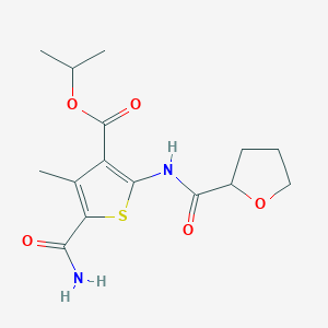 molecular formula C15H20N2O5S B4277358 isopropyl 5-(aminocarbonyl)-4-methyl-2-[(tetrahydro-2-furanylcarbonyl)amino]-3-thiophenecarboxylate 
