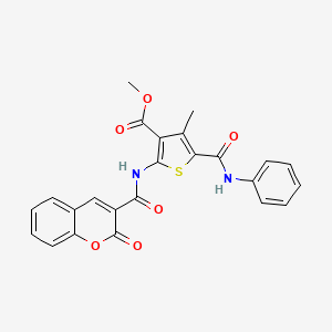 molecular formula C24H18N2O6S B4277381 methyl 5-(anilinocarbonyl)-4-methyl-2-{[(2-oxo-2H-chromen-3-yl)carbonyl]amino}-3-thiophenecarboxylate 