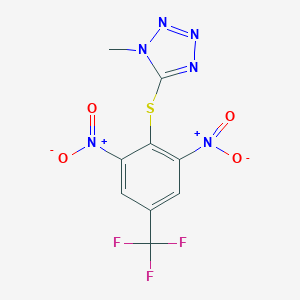 molecular formula C9H5F3N6O4S B427748 5-{[2,6-bisnitro-4-(trifluoromethyl)phenyl]sulfanyl}-1-methyl-1H-tetraazole 