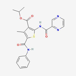 molecular formula C21H20N4O4S B4277560 isopropyl 5-(anilinocarbonyl)-4-methyl-2-[(2-pyrazinylcarbonyl)amino]-3-thiophenecarboxylate 
