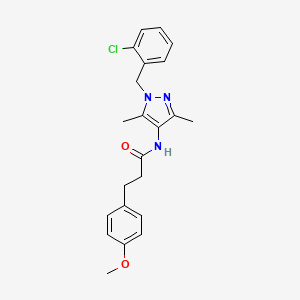 molecular formula C22H24ClN3O2 B4277615 N-[1-(2-chlorobenzyl)-3,5-dimethyl-1H-pyrazol-4-yl]-3-(4-methoxyphenyl)propanamide 