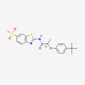 molecular formula C21H24N2O4S2 B4277638 2-(4-tert-butylphenoxy)-N-[6-(methylsulfonyl)-1,3-benzothiazol-2-yl]propanamide 