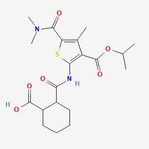 molecular formula C20H28N2O6S B4277662 2-({[5-[(dimethylamino)carbonyl]-3-(isopropoxycarbonyl)-4-methyl-2-thienyl]amino}carbonyl)cyclohexanecarboxylic acid 