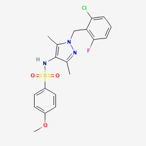 molecular formula C19H19ClFN3O3S B4277698 N-[1-(2-chloro-6-fluorobenzyl)-3,5-dimethyl-1H-pyrazol-4-yl]-4-methoxybenzenesulfonamide 