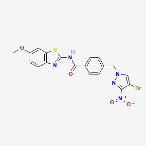 4-[(4-bromo-3-nitro-1H-pyrazol-1-yl)methyl]-N-(6-methoxy-1,3-benzothiazol-2-yl)benzamide