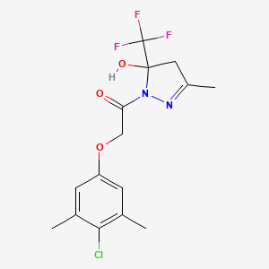 molecular formula C15H16ClF3N2O3 B4277993 1-[(4-chloro-3,5-dimethylphenoxy)acetyl]-3-methyl-5-(trifluoromethyl)-4,5-dihydro-1H-pyrazol-5-ol 