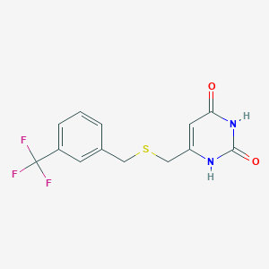 molecular formula C13H11F3N2O2S B427809 6-({[3-(trifluoromethyl)benzyl]sulfanyl}methyl)-2,4(1H,3H)-pyrimidinedione 