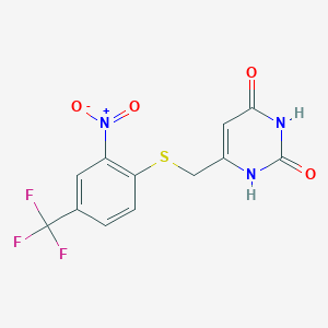 molecular formula C12H8F3N3O4S B427810 6-[[2-nitro-4-(trifluoromethyl)phenyl]sulfanylmethyl]-1H-pyrimidine-2,4-dione 