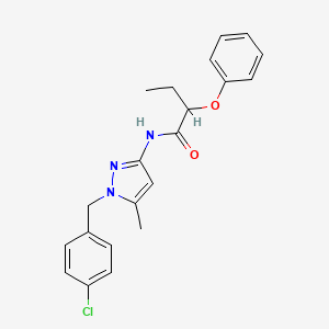 molecular formula C21H22ClN3O2 B4278376 N-[1-(4-chlorobenzyl)-5-methyl-1H-pyrazol-3-yl]-2-phenoxybutanamide 