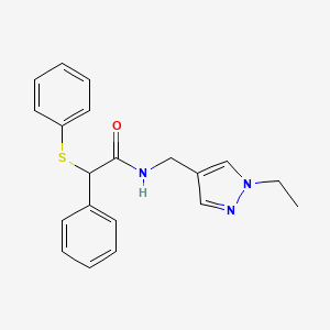 molecular formula C20H21N3OS B4278632 N-[(1-ethyl-1H-pyrazol-4-yl)methyl]-2-phenyl-2-(phenylthio)acetamide 