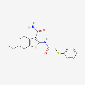 molecular formula C19H22N2O2S2 B4279087 6-ethyl-2-{[(phenylthio)acetyl]amino}-4,5,6,7-tetrahydro-1-benzothiophene-3-carboxamide 