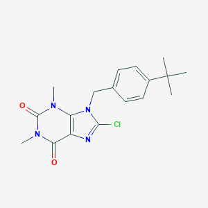 molecular formula C18H21ClN4O2 B427909 9-(4-tert-butylbenzyl)-8-chloro-1,3-dimethyl-3,9-dihydro-1H-purine-2,6-dione 