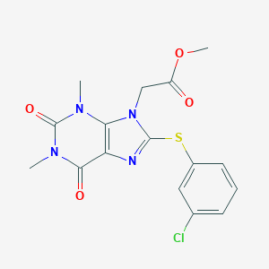methyl {8-[(3-chlorophenyl)sulfanyl]-1,3-dimethyl-2,6-dioxo-1,2,3,6-tetrahydro-9H-purin-9-yl}acetate