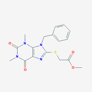 molecular formula C17H18N4O4S B427921 methyl [(9-benzyl-1,3-dimethyl-2,6-dioxo-2,3,6,9-tetrahydro-1H-purin-8-yl)sulfanyl]acetate 