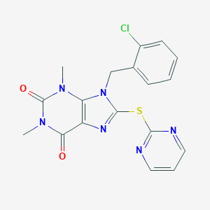 9-(2-chlorobenzyl)-1,3-dimethyl-8-(2-pyrimidinylsulfanyl)-3,9-dihydro-1H-purine-2,6-dione