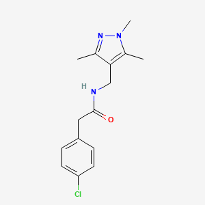 molecular formula C15H18ClN3O B4279260 2-(4-chlorophenyl)-N-[(1,3,5-trimethyl-1H-pyrazol-4-yl)methyl]acetamide 