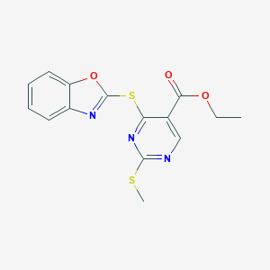 molecular formula C15H13N3O3S2 B427935 Ethyl 4-(1,3-benzoxazol-2-ylsulfanyl)-2-(methylsulfanyl)-5-pyrimidinecarboxylate 