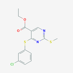 molecular formula C14H13ClN2O2S2 B427936 Ethyl 4-[(3-chlorophenyl)sulfanyl]-2-(methylsulfanyl)-5-pyrimidinecarboxylate 