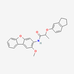 molecular formula C25H23NO4 B4279490 2-(2,3-dihydro-1H-inden-5-yloxy)-N-(2-methoxydibenzo[b,d]furan-3-yl)propanamide 