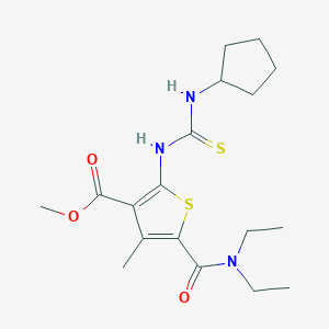 molecular formula C18H27N3O3S2 B4279544 methyl 2-{[(cyclopentylamino)carbonothioyl]amino}-5-[(diethylamino)carbonyl]-4-methyl-3-thiophenecarboxylate 