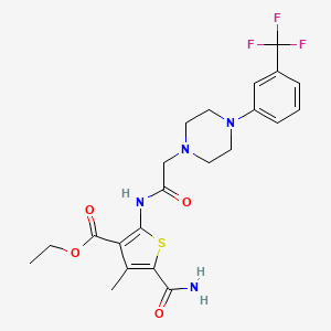 molecular formula C22H25F3N4O4S B4279825 ethyl 5-(aminocarbonyl)-4-methyl-2-[({4-[3-(trifluoromethyl)phenyl]-1-piperazinyl}acetyl)amino]-3-thiophenecarboxylate 