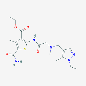 molecular formula C19H27N5O4S B4279831 ethyl 5-(aminocarbonyl)-2-({N-[(1-ethyl-5-methyl-1H-pyrazol-4-yl)methyl]-N-methylglycyl}amino)-4-methyl-3-thiophenecarboxylate 