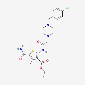 molecular formula C22H27ClN4O4S B4279832 ethyl 5-(aminocarbonyl)-2-({[4-(4-chlorobenzyl)-1-piperazinyl]acetyl}amino)-4-methyl-3-thiophenecarboxylate 